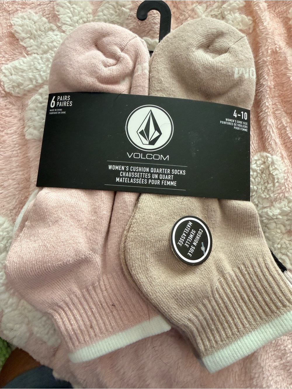 Volcom Women’s Cushion Quarter Socks - Blush, Black & Light Taupe 6 Pairs
